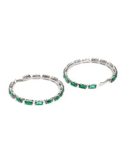 ZAVERI PEARLS Green Crystal Shine Stones Party Bling Contemporary Hoop Earring For Women-Zpfk10007, Silver, One Size