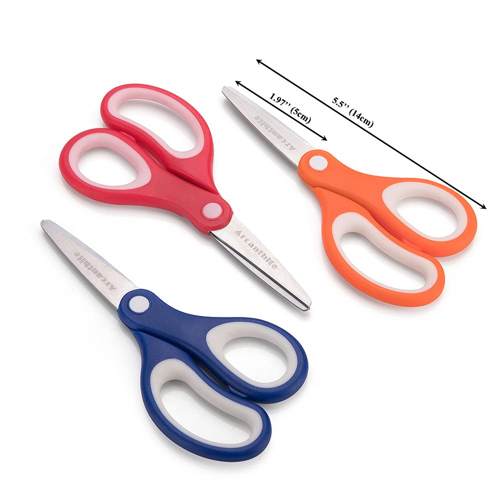 Arcanthite Kids Scissors (24 Count Teacher Pack, Rounded-tip, 14 cm) - 5.5'' Soft Touch Blunt School Student Scissors Shears AT-003-R24