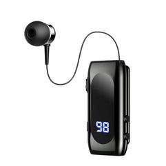 Retractable Bluetooth Headphones, Collar Clip Bluetooth Headsets Wireless Earphone Battery Display Quick Charger Handsfree Earbuds v5.2 with Microphone for Cell Phone (Black)