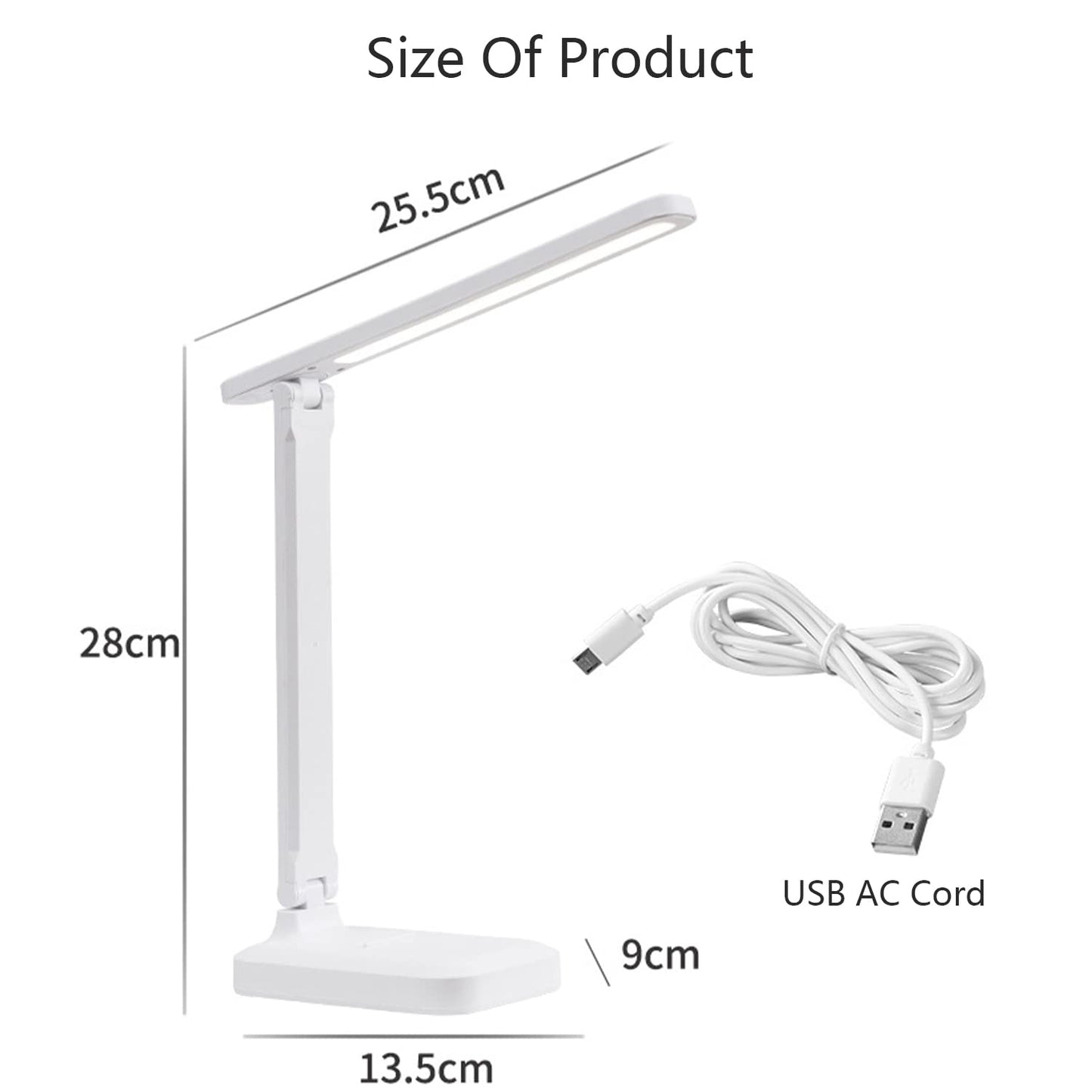 Necomi LED Desk Lamp, Table Lamp For Computer/Desktop, Rechargeable, Eye-Caring, Touch Control With USB Charging Port-Bedside Table Lamp for Reading, Study Lamp for Kids, Home, Office White