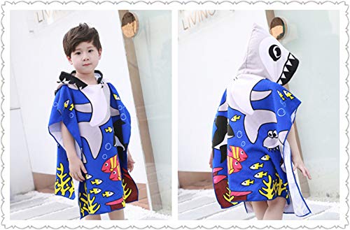 Lumsinker Kid Beach Towel Beach Swimming Hooded Bath Towel Bathrobe 2Pcs Blue Shark Dinosaur