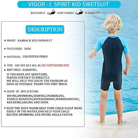 Karrack Girls and Boys One Piece Rash Guard Swimsuit Kid Water Sport Short Swimsuit UPF 50+ Sun Protection Bathing Suits