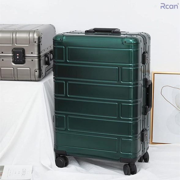 Rcan 20-inch Aluminum Magnesium Alloy Rolling Luggage for Women Man, Cabin Carry On Luggage Bag with TSA Lock and Spinner Wheels, Lightweight Hardside Suitcase for Business Weekend Travel (Green)