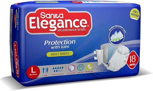 Sanita Elegance Incontinence Unisex Adult Diapers Large,(85-154 Cm)- 18 Pad