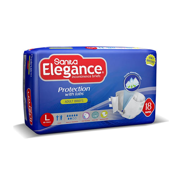 Sanita Elegance Incontinence Unisex Adult Diapers Large,(85-154 Cm)- 18 Pad