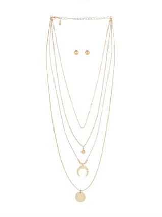 Zaveri Pearls Gold Tone Contemporary 4 Layers Necklace Chain With Earring-ZPFK10615
