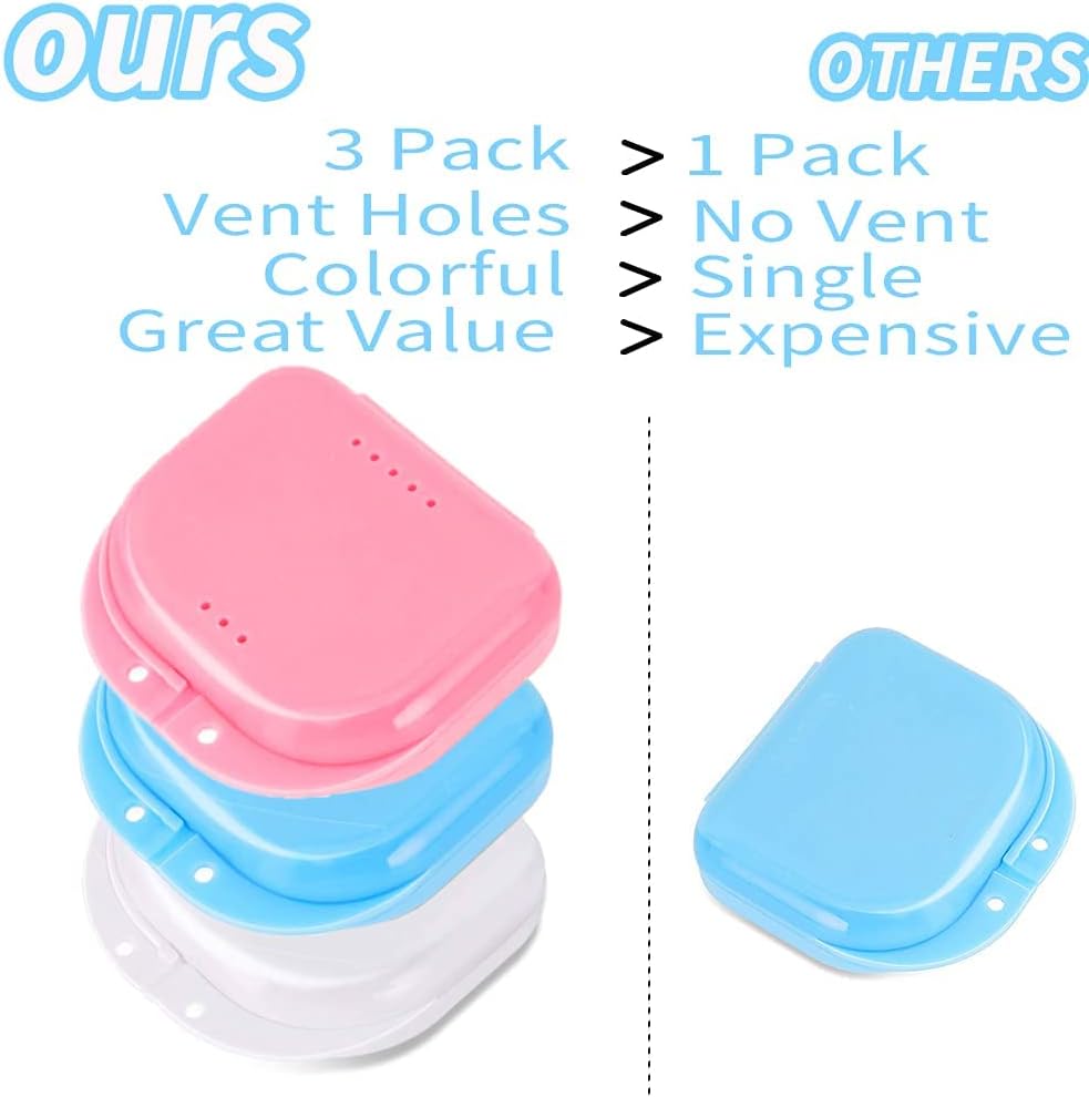 Retainer Box Retainer Case Retainer Container Partial Mouth Guard Container Case Denture Box Orthodontic Denture Storage Boxes with Vent Holes (Pink/Light Blue/White)