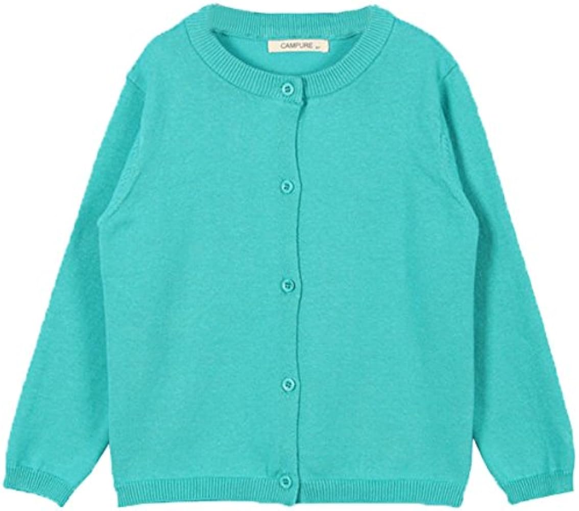 JELEUON Little Girls Cute Crew Neck Long Sleeve Button-Down Solid Cotton Fine Knit Cardigan Sweaters