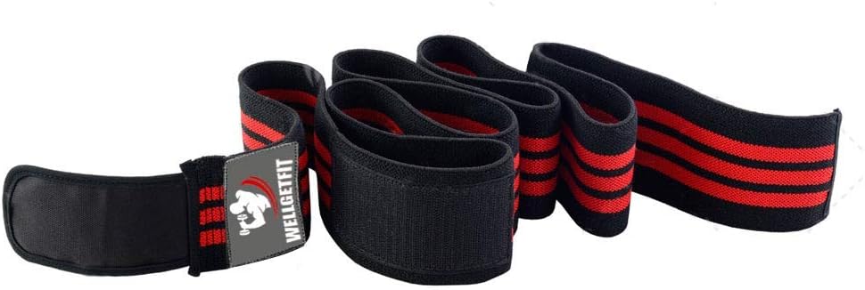 Well Get Fit WellGetFit Knee Wraps (Pair) For Weightlifting, Powerlifting, Cross Training WODs, Squats, Gym Workout & Fitness. 72"- Knee Straps With Elastic Support For Men & Women (Red)