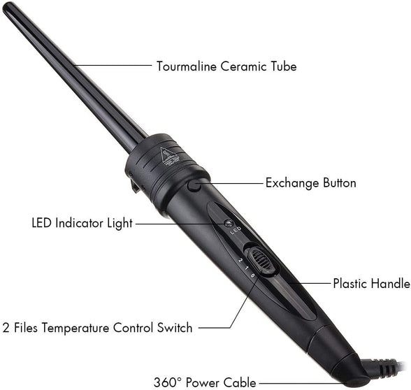 Beauenty Curling Wand Set,6 in 1 Hair Curler with 6 Interchangeable Curling Wand Ceramic Barrel(9-32mm), with LED & Temperature Adjustment and Heat Up, Hair Curler Include Heat Resistant Glove (A)