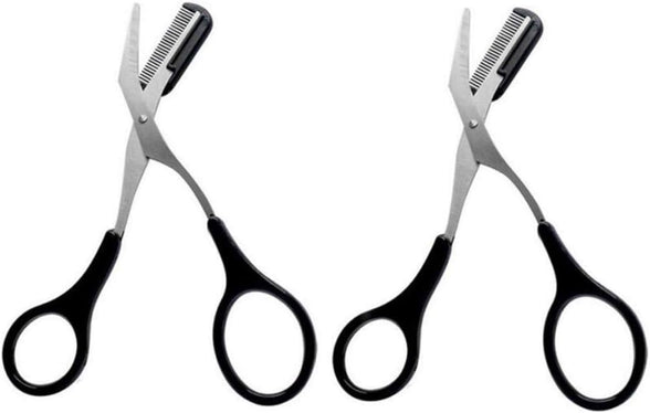 2Pcs Curved Eyebrow Trimmer Eyebrow Shear Scissors Eyelash Hair Scissors Cutter Remover Tool Eyebrow Grooming Tool With Comb and Non Slip Finger Grips for Women Men Makeup Eyebrow Eyelash Trimming