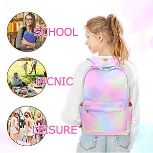 Junlion Kids Backpack Set 3-in-1 School Bag, Laptop Backpack Lunch Bag Pencil Case Gift for Teen Girls Womens, Multicolor, One Size, Laptop