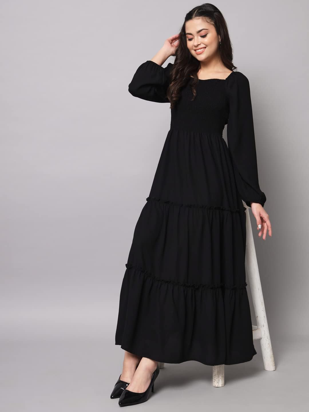 Styleville,Long Flare Solid Maxi Dress