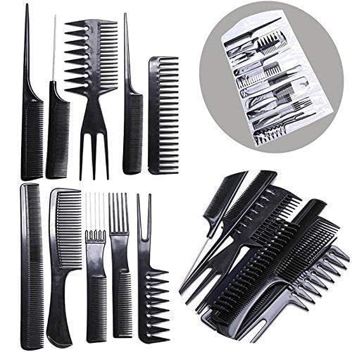 10Pcs Black Pro Salon Hair Styling Hairdressing Plastic Brush Combs Set