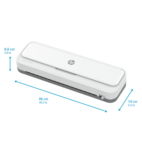 HP OneLam 400 A3 Laminator 75/80-125 Micron Includes Cutting Ruler, Corner Router and Laminating Pouches 3161