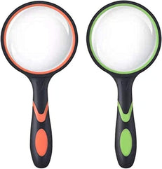 Handheld Magnifying Glass, ELECDON 10X Magnifying Glass 2 Pack 75mm, Shatterproof Reading Magnifier for Seniors and Kids with Non Slip Rubber Handle for Reading Hobbies Science (Orange and Green)