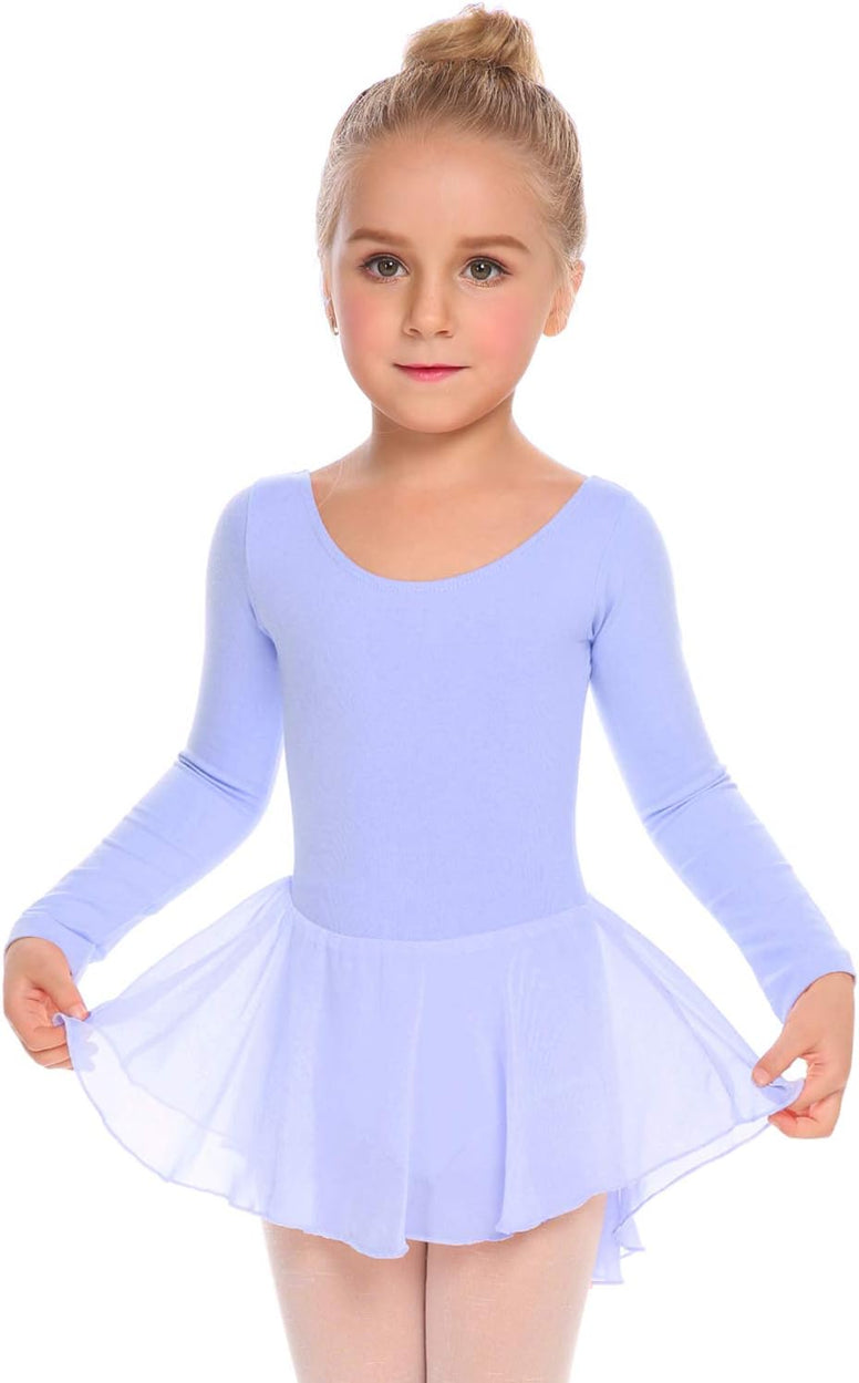 Zaclotre Girl's Classic Long Sleeve Dance Dresses Ballet Skirted Leotard