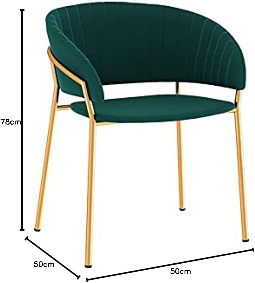 JD Velvet Chairs Modern Accent Dining Chairs Flannelette Comfy Upholstered Armchair Living Room Furniture Leisure Lounge Chairs with Golden Metal Leg (Green)