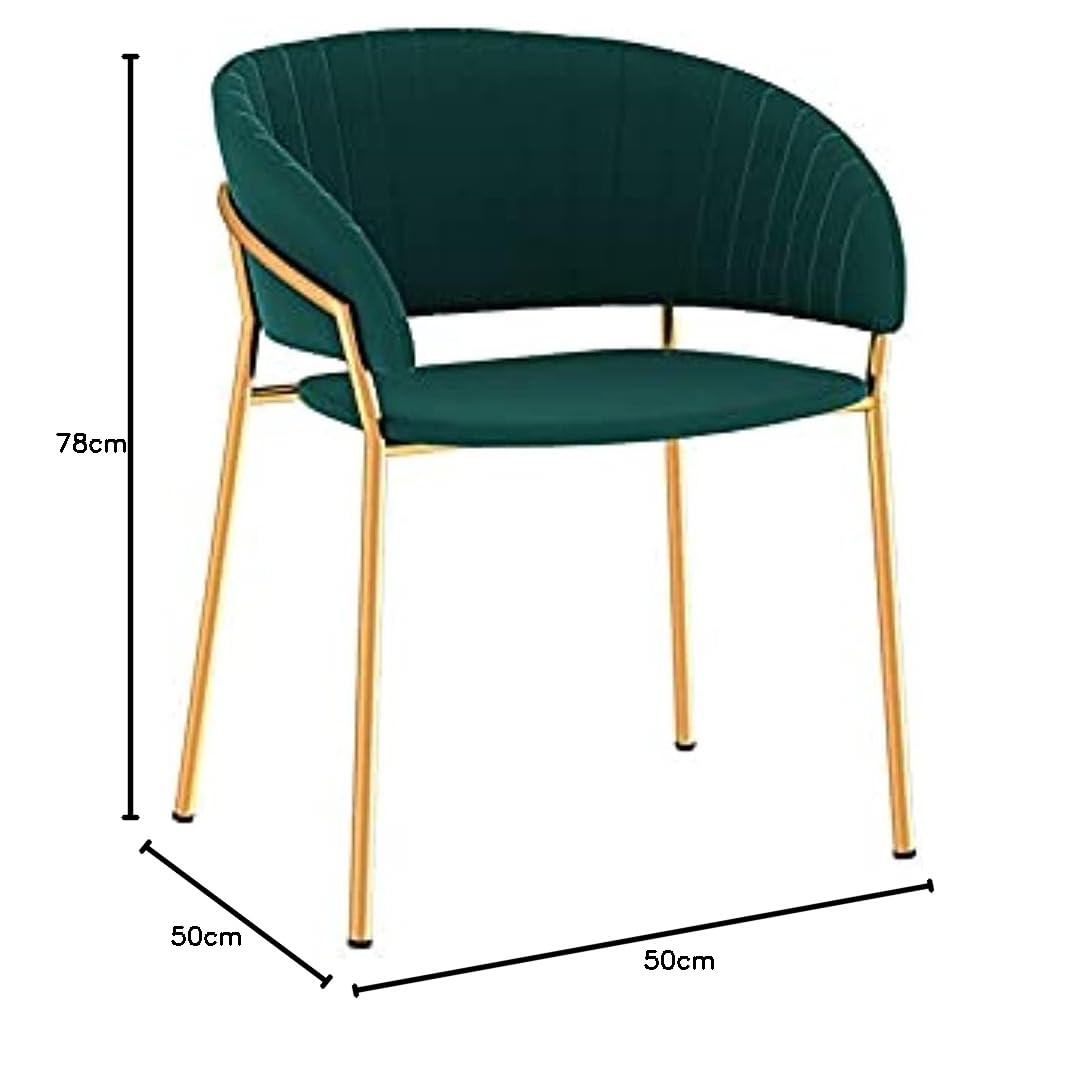 JD Velvet Chairs Modern Accent Dining Chairs Flannelette Comfy Upholstered Armchair Living Room Furniture Leisure Lounge Chairs with Golden Metal Leg (Green)