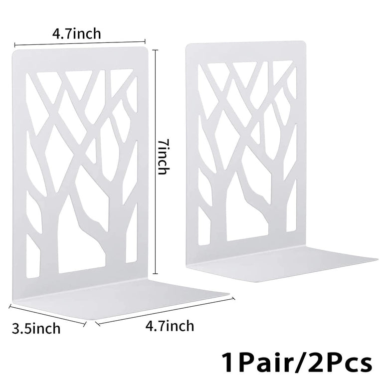 Bookends, Book Ends for Shelves, Bookends for Office, Book Ends for Heavy Books, Book Shelf Holder Stand Home Decorative，Metal Bookend Supports, Book Stoppers, White(1 Pair)