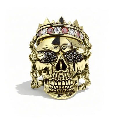 Koguxuix Skull Ring Gold CZ Crystal Skeleton King Punk Men's Skull Ring Street Rock Jewelry Accessories Size 8-13 for Women Men