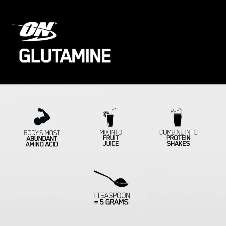Optimum Nutrition (ON) L-Glutamine Muscle Recovery Powder - Unflavoured, 300 Grams, 58 Servings