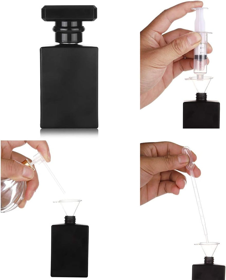 6 Pack 30ml / 1 Oz Black Assorted Refillable Perfume Bottle, Portable Square Empty Glass Perfume Atomizer Bottle with Spray Applicator 4 Free kinds of perfume dispenser(6 Pack 30ml / 1.01 oz. Black )