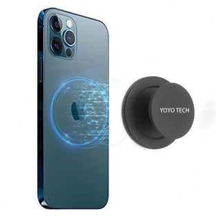 YoYoTech POP-MAG Grip Magnetic Phone Holder for Phone and Tablets with Expanding Kickstand Function Swappable Top Magnetic Mobile Phone Holder-Black