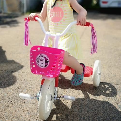 Little World Kids Bike Basket, Bike Basket Front with 1 Pair Bike Streamers, Kids Bike Basket Bike Accessories for Girls and Boys