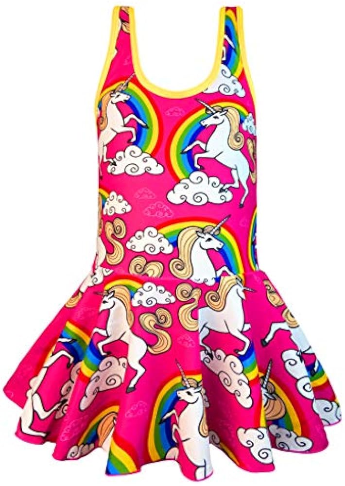 KuKiee Girls One Piece Rainbow Unicorn Swimsuit Stars Print Swimwear Bathing Suit