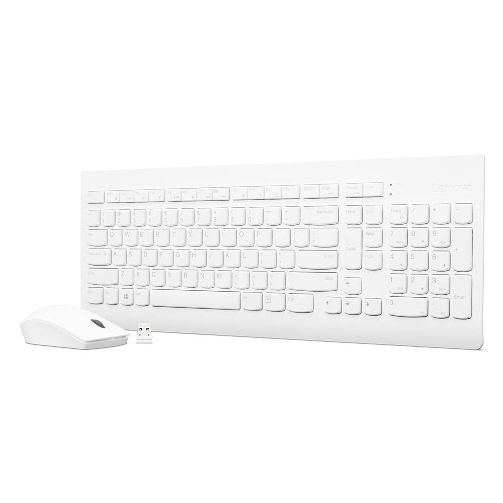 Lenovo 510 Wireless Combo with 2.4 GHz USB Receiver, Slim Full Size Keyboard, Full Number Pad, 1200 DPI Optical Mouse, Left or Right Hand, GX30W75336, White