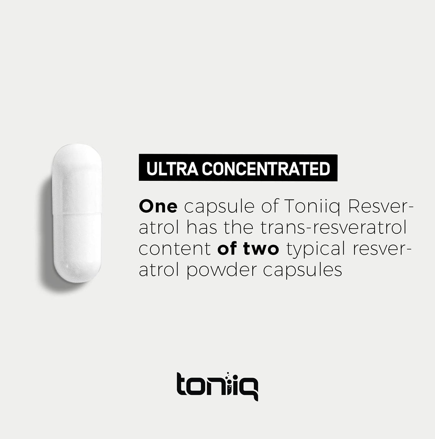 Toniiq Ultra High Purity Resveratrol Capsules - 98% Trans-Resveratrol - 60 Caps Reservatrol Supplement