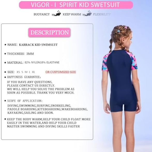 karrack Girls Long Sleeved One Piece Rash Guard Swimsuit Kid Water Sport Short Swimsuit UPF 50+ Sun Protection Bathing Suits