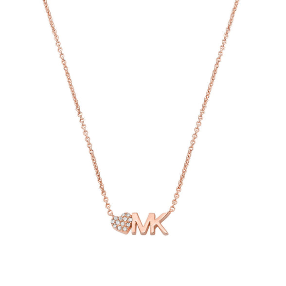 Michael Kors Women's Rose Gold Tone Pendant Necklace With Crystal Accents