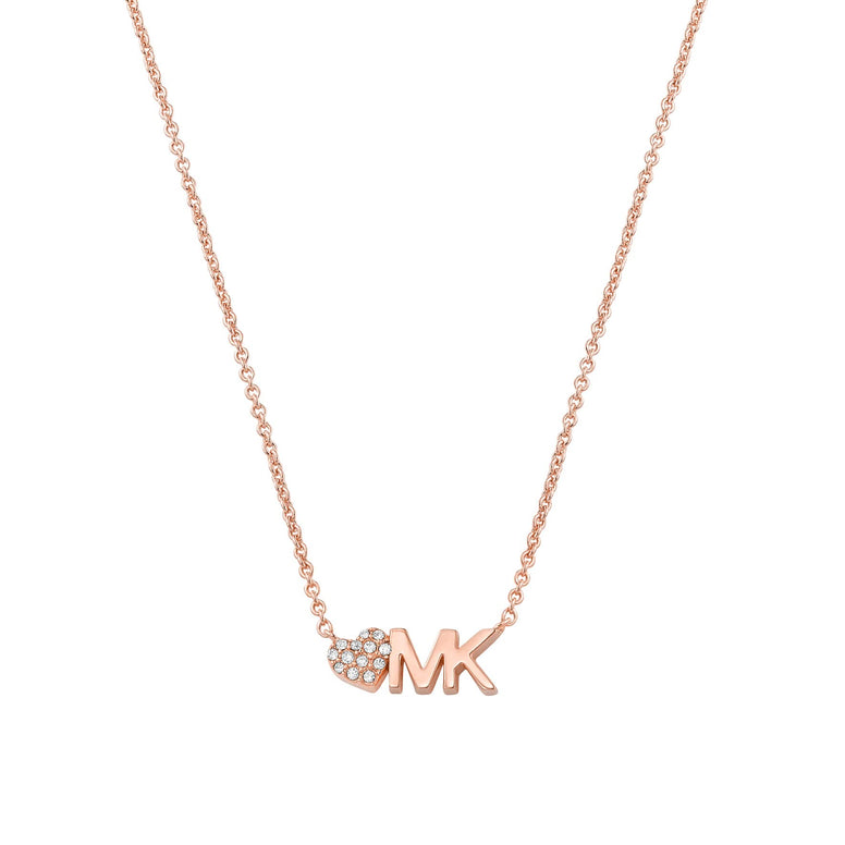 Michael Kors Women's Rose Gold Tone Pendant Necklace With Crystal Accents