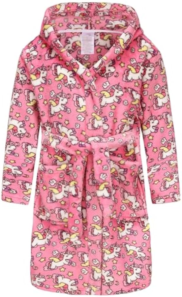 Kids Hooded Bathrobe Girls Soft Plush Hooded Flannel Pajamas Sleepwear Boys Spa Robe