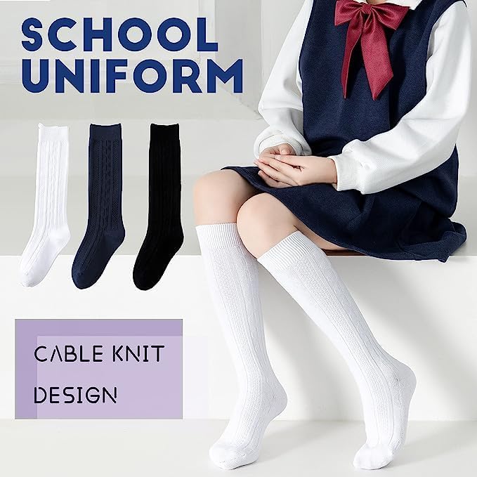 HULUM Kids Knee High Socks,3 Pairs Kids Knee High Socks Boys Girls School Uniform Dress Socks for 3-14 Years,Boys Girls Unisex School Uniform Team Cosplay