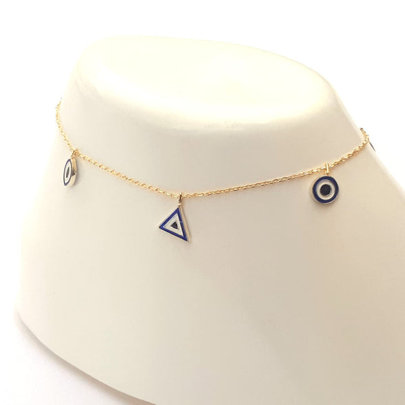 Alwan 2 sided Silver (Gold Plated) Long Size Evil Eye Anklet for Women - EE5484LG