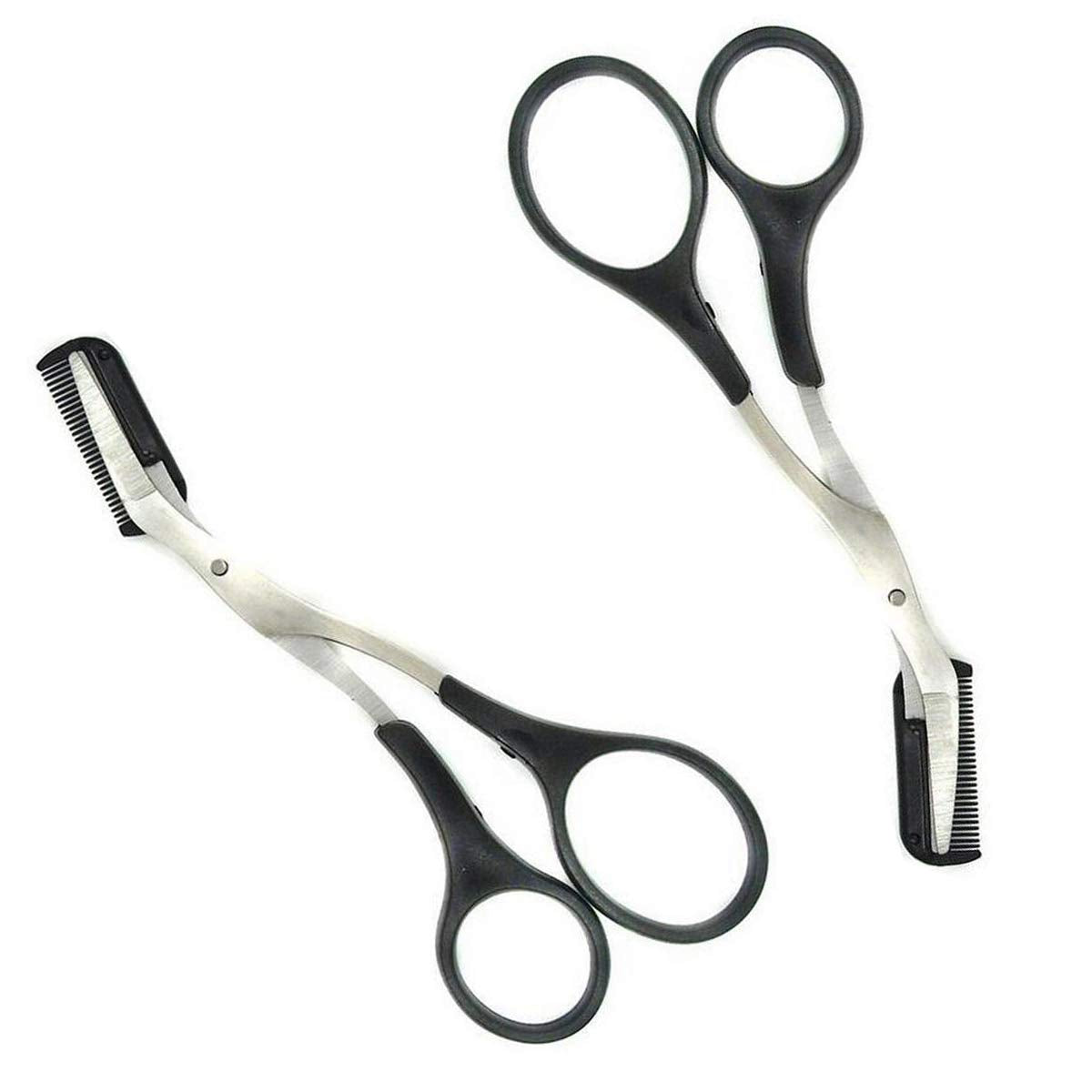 2Pcs Curved Eyebrow Trimmer Eyebrow Shear Scissors Eyelash Hair Scissors Cutter Remover Tool Eyebrow Grooming Tool With Comb and Non Slip Finger Grips for Women Men Makeup Eyebrow Eyelash Trimming