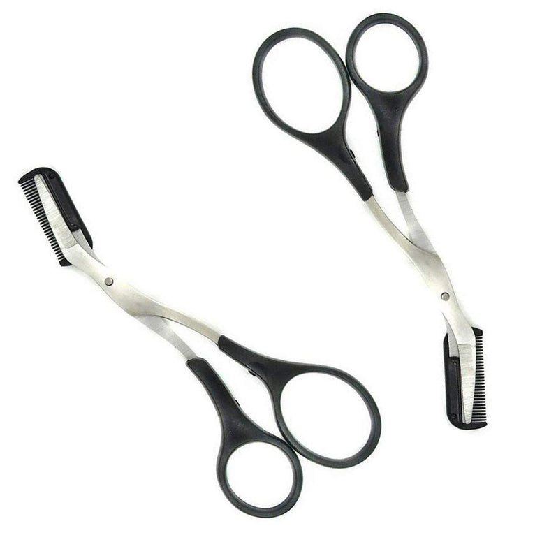 2Pcs Curved Eyebrow Trimmer Eyebrow Shear Scissors Eyelash Hair Scissors Cutter Remover Tool Eyebrow Grooming Tool With Comb and Non Slip Finger Grips for Women Men Makeup Eyebrow Eyelash Trimming