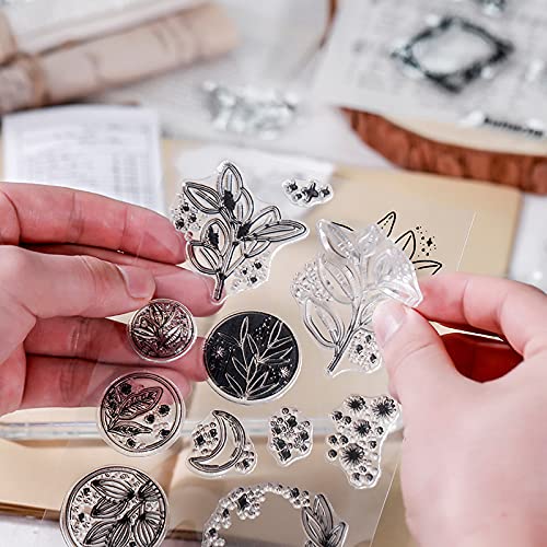 Modixun 4 Themes 53Pcs Retro Rubber Transparent Silicone Clear Stamps Seal for DIY Scrapbooking Card Making Decoration, Style B