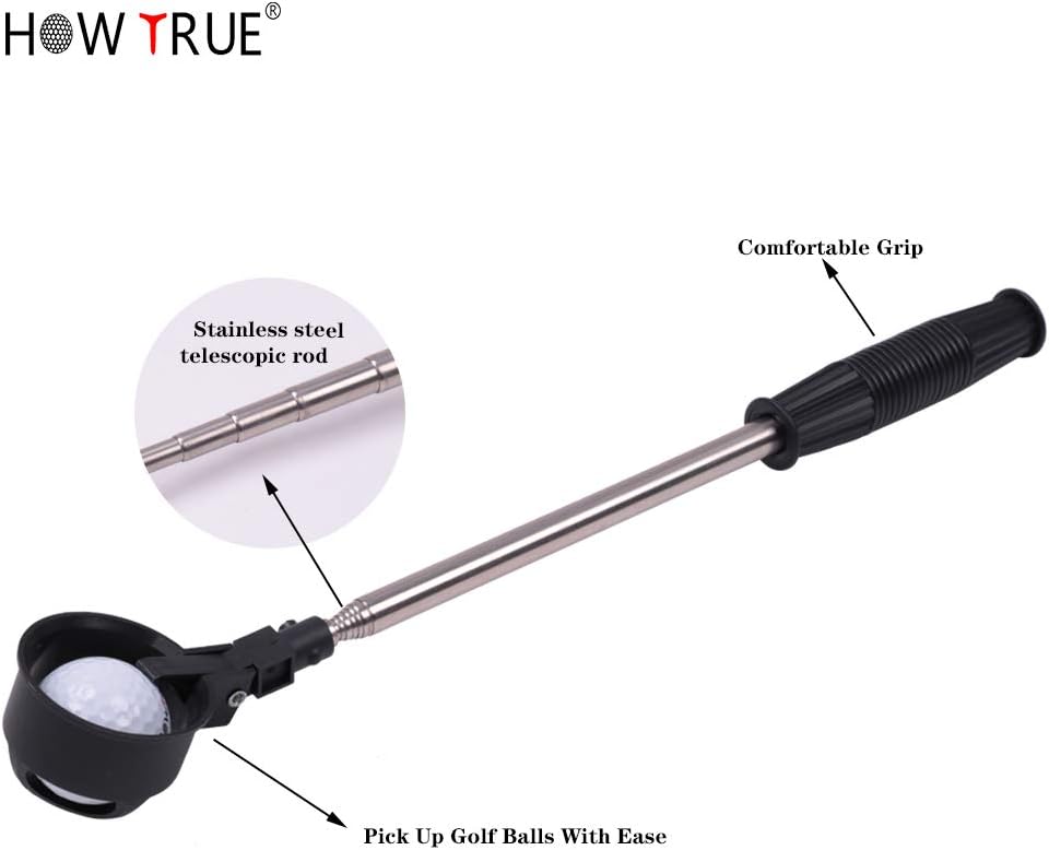 HOW TRUE Retractable Golf Ball Picker Stainless Golf Ball Pick Up Retriever Grabber Telescopic Extendable Golf Ball Retriever for Water