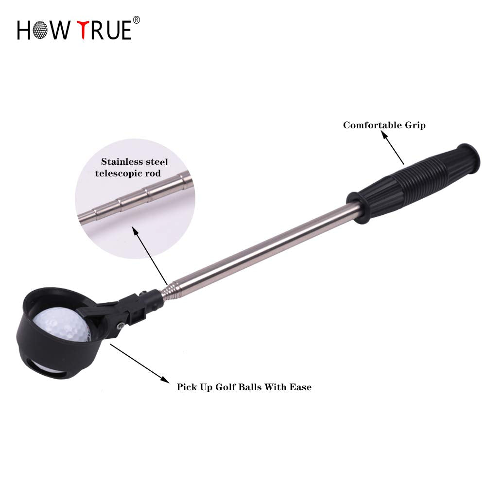 HOW TRUE Retractable Golf Ball Picker Stainless Golf Ball Pick Up Retriever Grabber Telescopic Extendable Golf Ball Retriever for Water