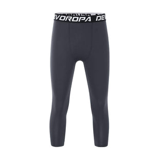 Devoropa Youth Boys Compression Pants 3/4 Length Sports Tights Leggings Soccer Basketball Base Layer Gray Small