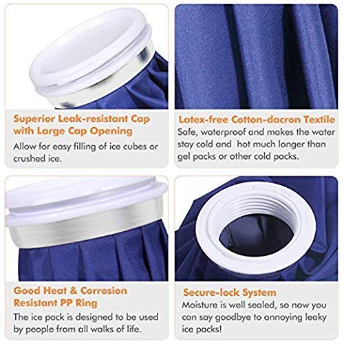 hopeworld Ice Bag Packs, 3 Pack Reusable Ice Bag Hot Water Bag for Injuries, Hot & Cold Therapy and Pain Relief, 3 Sizes, by Ashnna Large (11"), Medium (9"), Small (6")