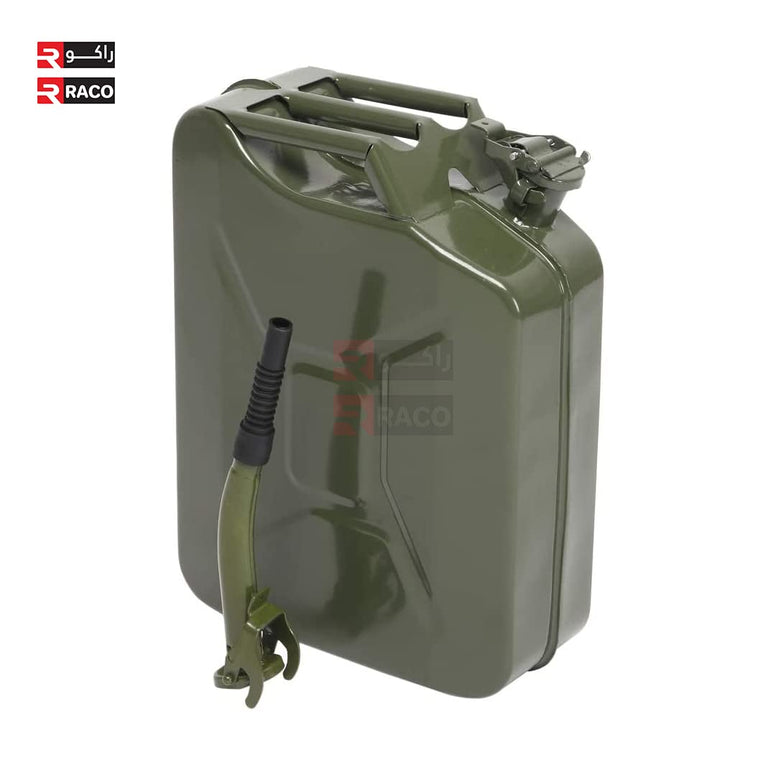RACO Gasoline Metal Jerry Can for Petrol/Diesel/Water with Flexible Metal Spout Green Made in Taiwan (20 L)