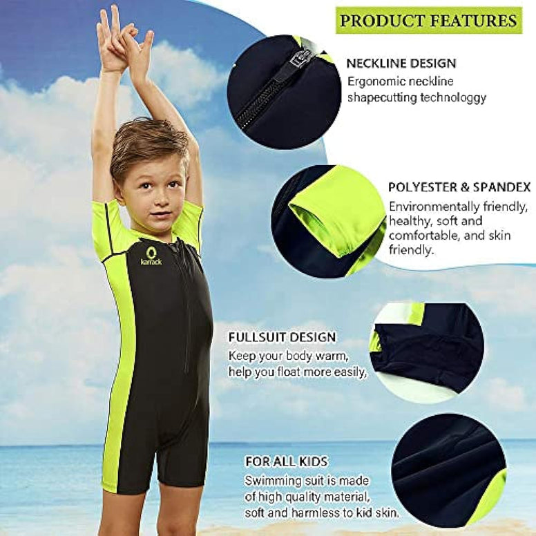 Karrack Girls and Boys One Piece Rash Guard Swimsuit Kid Water Sport Short Swimsuit UPF 50+ Sun Protection Bathing Suits