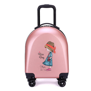 18 Inch Kids Luggage Children Travel Suitcase on Wheels Half Round Cartoon Pattern Trolley Case for Boys Girls Travel and School (Rose gold)