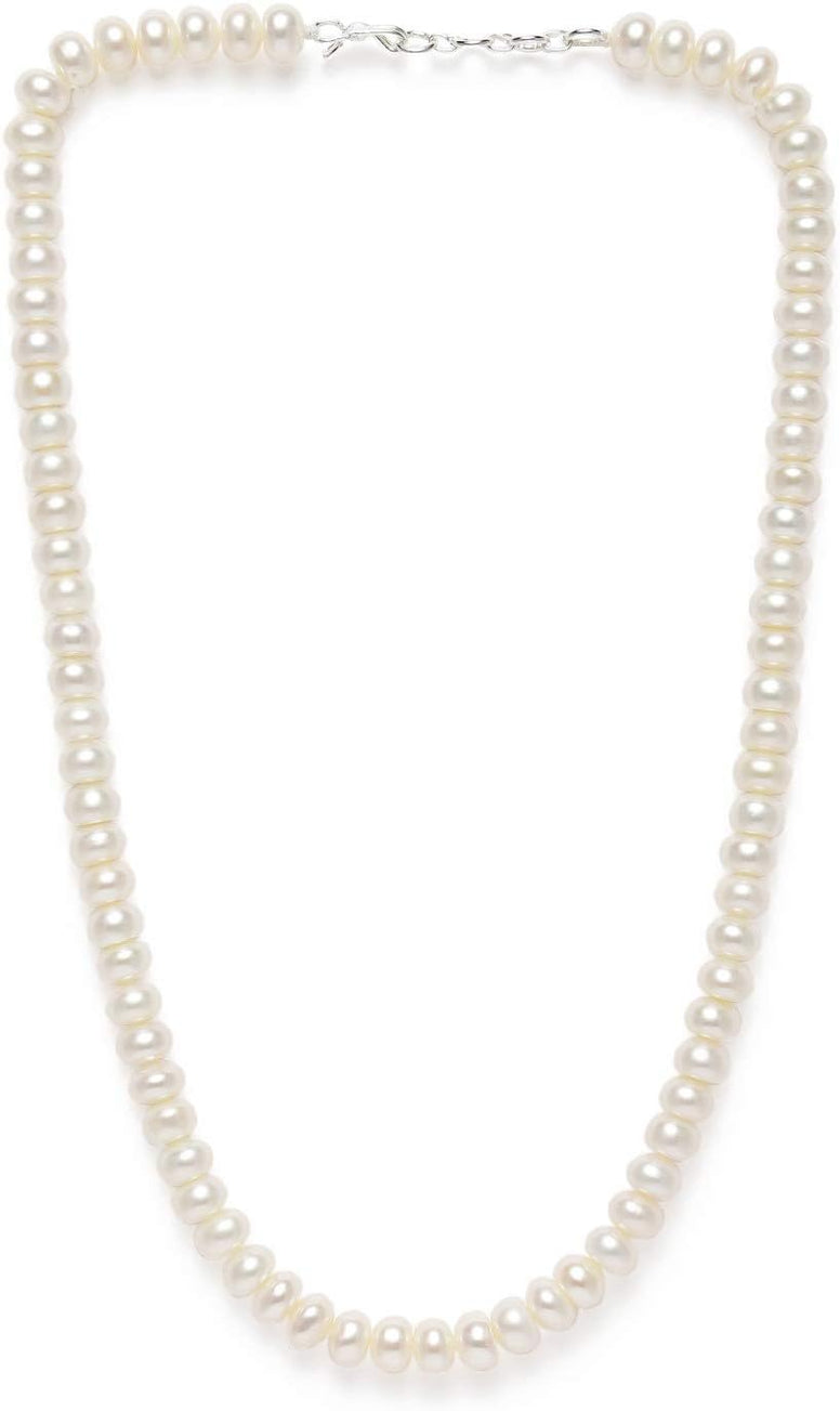 ZAVERI PEARLS Fresh Water Button Pearls 6-7mm Aaa+ Quality Necklace For Women-Zpfk10060, Onesize