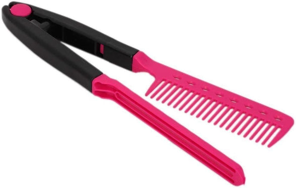 COOLBABY Comb Straightening Hair Hair Styling Comb For Great Tresses Flat Iron Comb With A Firm Grip Straightening Comb For Knotty Hair Folding DIY V-Shape Hair Styling Comb Pink NY0202-SRK